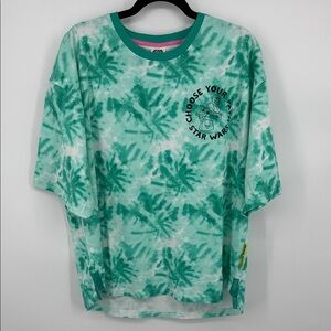 Star Wars Disney Green Teal Tie-Dye Top Women’s Medium Oversized Yoda
